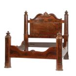 American Carved Mahogany Four Post Bedstead , mid-19th c., finialed posts with inset Gothic panels ,