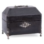 George II Silver-Mounted Shagreen Tea Caddy Case , 18th c., canted lid with bail handle, velvet-