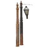 Pair of Antique American Cast Iron Lamp Posts , octagonal standard with finial and foliate collar,