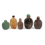 Five Chinese Hardstone Snuff Bottles , incl. agate, jasper and aventurine, h. 1 7/8 in. to 2 3/4
