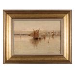 Reuben Le Grande Johnston (American/New York, 1851-1918) , "Ships in Harbor", oil on canvas,