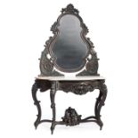 American Rococo Carved Rosewood Duchesse , mid-19th c., shell and foliate mirror surround,