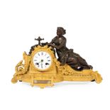 Napoleon III Gilt Bronze and Patinated Metal Figural Mantel Clock , 19th c., reclining figure