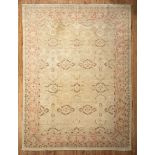 Sultanbad Carpet , khaki ground, repeating stylized floral design, red ground, 7 ft. 5 in. x 10