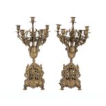 Pair of French Renaissance-Style Bronze Seven-Light Candelabra Lamps , h. (to socket) 26 in., dia.