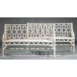 Pair of American Gothic Cast Iron Garden Benches , mid-19th c., quatrefoil backs, hexagonal