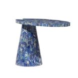 Contemporary Mid-Century Modern-Style Lapis Veneered Cantilever Occasional Table , in the manner