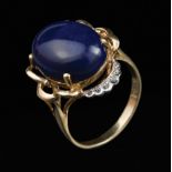 14 kt. Yellow Gold, Lapis and Diamond Ring , center oval cabochon lapis, approx. 16.00 x 12.00 x 5.