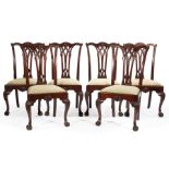 Set of Eight Georgian-Style Mahogany Dining Chairs , incl. 2 arm and 6 side chairs, foliate carved