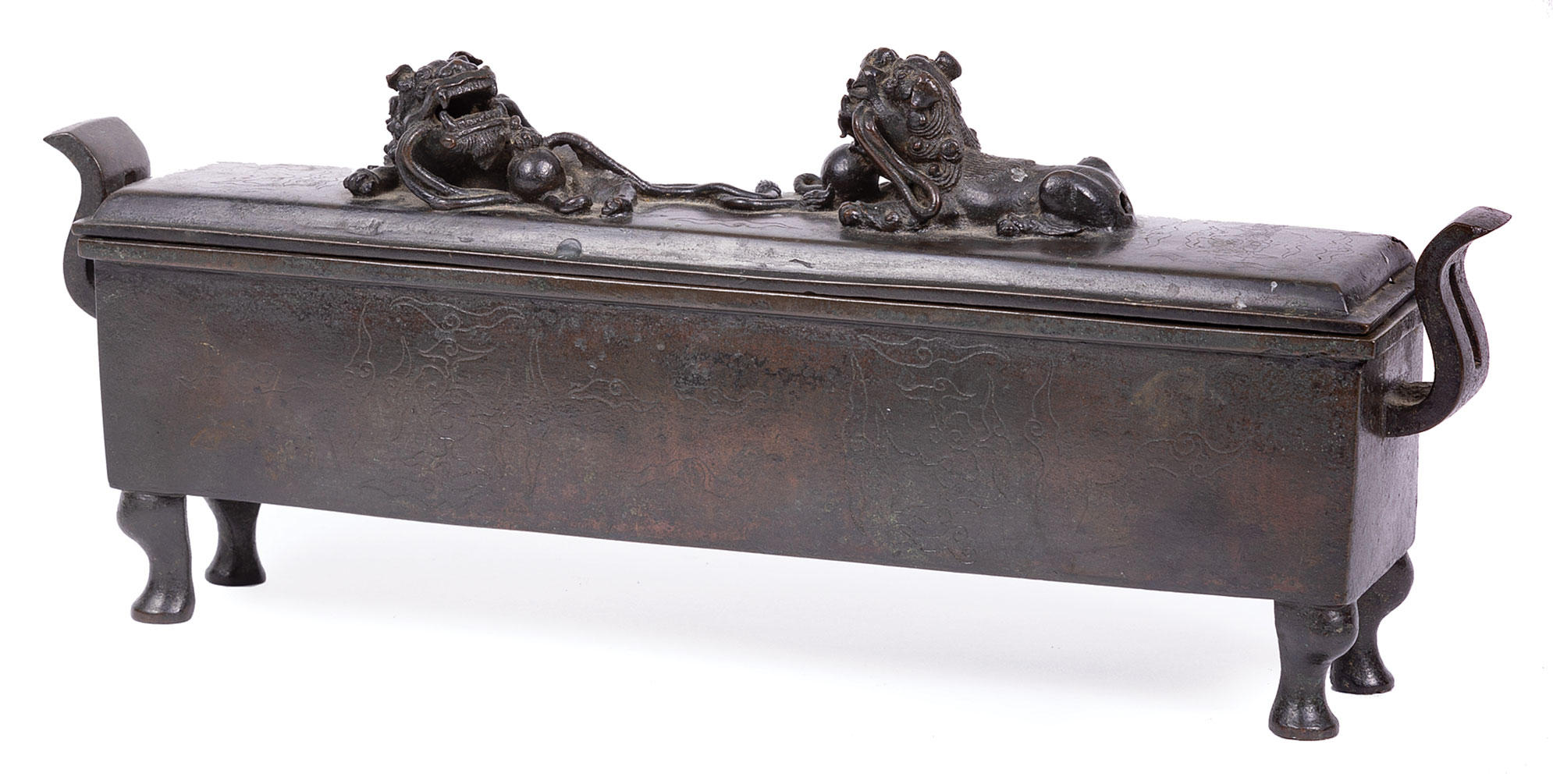 Chinese Bronze Covered Box , Qing Dynasty (1644-1911) or earlier, possibly a censer or incense