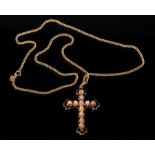 Antique 14 kt. Yellow Gold, Black Enamel and Diamond Cross Pendant , set with 11 belcher set Old