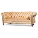 Ralph Lauren Leather Chesterfield Sofa , button tufted back, arms and seat, nailhead trim, toupie