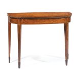 Regency Parcel Ebonized and Inlaid Mahogany Games Table , early 19th c., demilune foldover top,