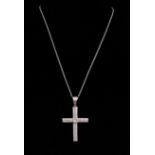 14 kt. White Gold and Diamond Cross Pendant with 14 kt. White Gold Chain , center bezel set princess