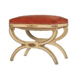 Neoclassical-Style Creme Peinte and Gilt Curule Stool , velvet upholstery, h. 19 in., w. 21 1/2 in.,