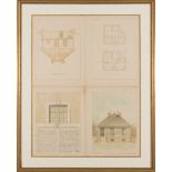 Group of Antique French Architectural Prints , "Pavillon Bourgeois", "Masion d'Habitation pour