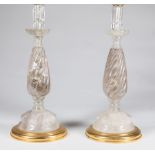 Pair of Rock Crystal Lamps , rope twist standard, gilt metal base, h. (to socket) 19 1/2 in