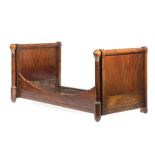 Restauration Bronze-Mounted Mahogany Lit en Bateau , tubular crest rails, spherule finialed