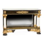 Rare American Classical Gilt Bronze-Mounted Mahogany, Marbeland Parcel Gilt Console Table , early