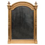 Napoleon III Giltwood Overmantel Mirror , probably 19th c., flaming urn finials, arched crest with