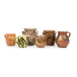 Six Antique French Glazed Pottery Jars and Pitchers , incl. 2 from Uzes, 3 jaspe pieces from the