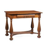 Antique American Carved Oak Desk , single drawer, vasiform reeded legs, shaped stretcher, bun feet ,
