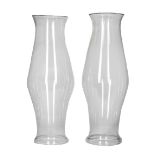 Pair of American or English Blown Glass Hurricane Shades , 19th c., baluster form, molded foot rims,