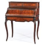 Rare Rococo Revival Carved Mahogany Lady's Desk , partial label of "P. Mallard", superstructure with