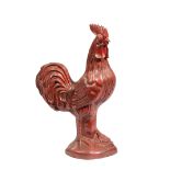 Cast Iron Garden Figure of a Red Rooster , naturalistic base, h. 22 1/2 in