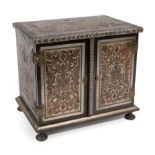 Continental Ebonized and Boullework Coffer , c. 1900, doors enclosing small drawers, turned feet, h.