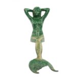 Decorative Cast Iron Garden Figure of a Reclining Mermaid , h. 40 1/2 in., w. 13 1/2 in., d. 27 in