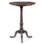 American Federal Mahogany Tilt-Top Candlestand , late 18th c., baluster standard, outswept legs, pad