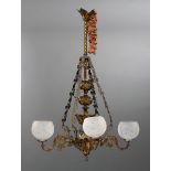 American Rococo Bronze Four-Light Gasolier , c. 1850, Archer & Warner, Philadelphia, marked on the