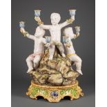 Italian Faience Figural Six-Light Candelabrum , 19th c., marked Italy and "AVF" or "AMF", modeled as