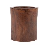Chinese Huanghuali Brush Pot , solid thick walled body of slightly waisted cylindrical form, h. 7