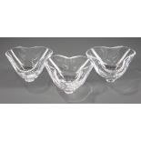 Three Steuben Glass "Trefoil" Bowls , etched marks, #8003, designed 1953 by Lloyd Atkins, h. (two) 3