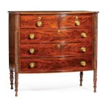 Federal Carved Mahogany Bowfront Chest , early 19th c., Salem, MA, top with turreted corners,
