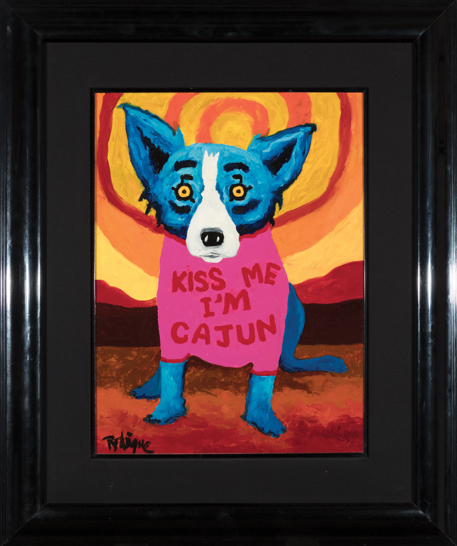 George Rodrigue (American/Louisiana, 1944-2013) , "Kiss Me I'm Cajun, Too!", 1992, oil on linen,