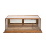 Antique American Oak Counter Top Display Case , mirrored back doors, glazed surround and top, molded