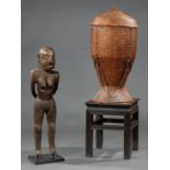 African Carved Wood "Maternity" Figural Group , standing female with child on back, h. 38 1/2 in.,