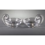Pair of Steuben Glass "Snail-Scroll" Olive Dishes , etched marks, #7857, designed 1939 by John