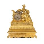 Louis Philippe Gilt Bronze Mantel Clock , c. 1845, lady on a recamier, dial and movement marked "