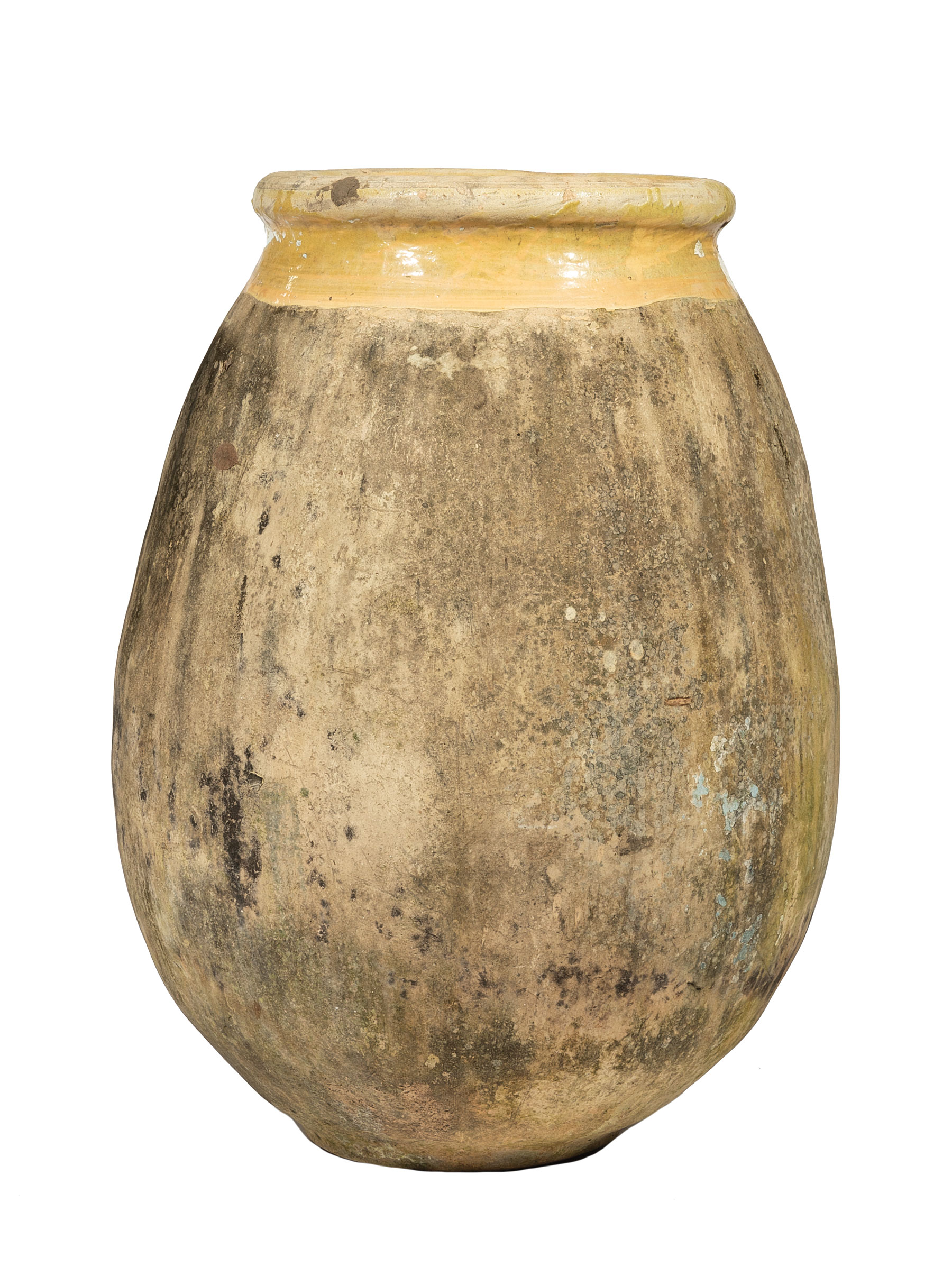 Large Stoneware Olive Jar , 19th c., yellow glazed rim, h. 38 1/2 in., dia. 26 in