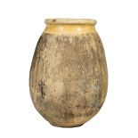 Large Stoneware Olive Jar , 19th c., yellow glazed rim, h. 38 1/2 in., dia. 26 in