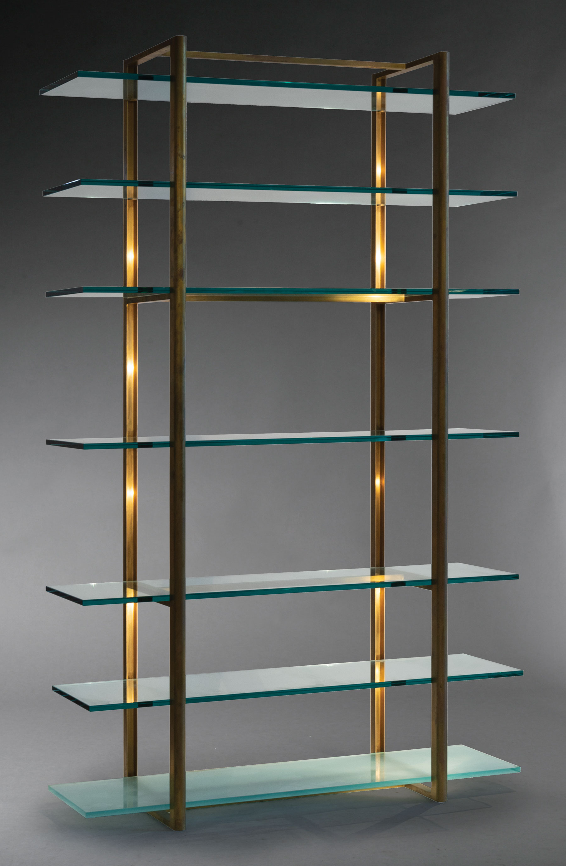 Contemporary Bronze and Glass Illuminated Etagere , 1993, designed by Ian J. Cohn of Diversity: - Image 2 of 2