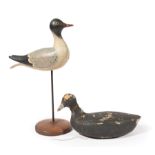 Two Louisiana Carved Wood Decoys , incl. a coot, c. 1950, attributed to Francis Uzee, Chalmette,