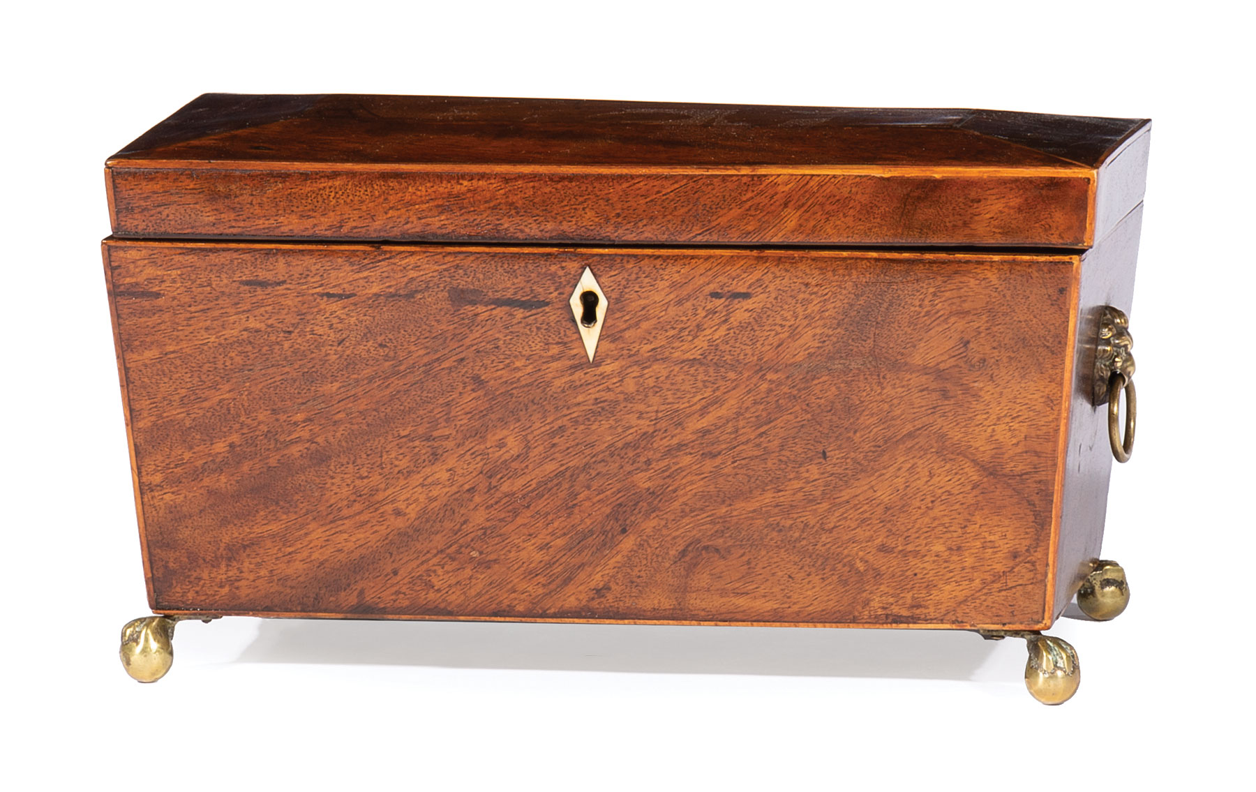 George III Mahogany Tea Caddy , c. 1790, rectangular form, interior with two lidded compartments,