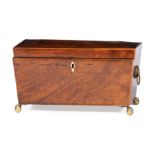 George III Mahogany Tea Caddy , c. 1790, rectangular form, interior with two lidded compartments,