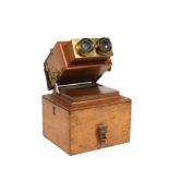 English Walnut and Brass Stereoscope , c. 1860, marked on eyepieces "Achromatic Stereoscope Smith