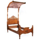 American Renaissance Carved Walnut Half-Tester Bed , mid-19th c., arched tester frame, spandrel